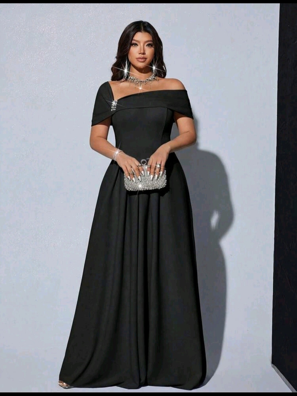 Off-Shoulder Black Evening Gown - Elegant Formal Dress